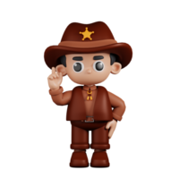 3d Character Sheriff Pointing Up Pose. 3d render isolated on transparent backdrop. png