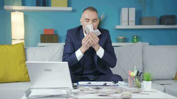 Businessman in suit celebrating with money. video