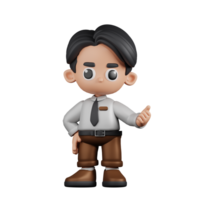 3d Character Businessman Pointing Next Pose. 3d render isolated on transparent backdrop. png