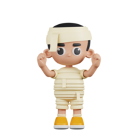 3d Character Mummy Excited Pose. 3d render isolated on transparent backdrop. png