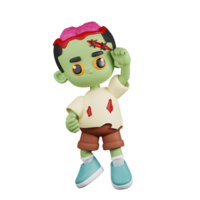 3d personagem zumbi Parabéns pose. 3d render isolado em transparente pano de fundo. png