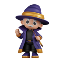 3d Character Wizard Congratulation Pose. 3d render isolated on transparent backdrop. png