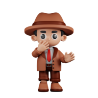 3d Character Detective Surprised Pose. 3d render isolated on transparent backdrop. png