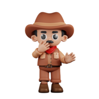 3d Character Cowboy Surprised Pose. 3d render isolated on transparent backdrop. png