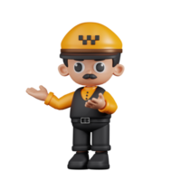 3d Character Taxi Driver Presenting Pose. 3d render isolated on transparent backdrop. png