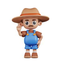 3d Character Farmer Pointing Up Pose. 3d render isolated on transparent backdrop. png