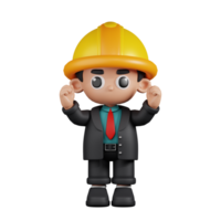 3d Character Engineer Excited Pose. 3d render isolated on transparent backdrop. png