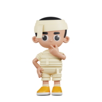 3d Character Mummy Curious Pose. 3d render isolated on transparent backdrop. png