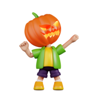 3d Character Pumpkin Looking Victorious Pose. 3d render isolated on transparent backdrop. png