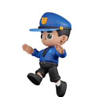 3d Character Policeman Jumping Pose. 3d render isolated on transparent backdrop. png