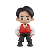 3d Character Waitress Hero Stance Pose. 3d render isolated on transparent backdrop. png