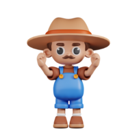 3d Character Farmer Excited Pose. 3d render isolated on transparent backdrop. png