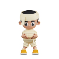 3d Character Mummy Holding Something Pose. 3d render isolated on transparent backdrop. png