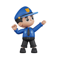 3d personagem policial olhando vitorioso pose. 3d render isolado em transparente pano de fundo. png