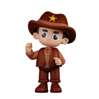 3d Character Sheriff Congratulation Pose. 3d render isolated on transparent backdrop. png