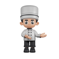 3d Character Chef Pointing To Something Pose. 3d render isolated on transparent backdrop. png