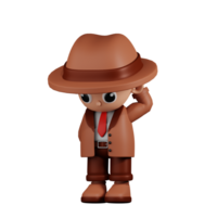 3d Character Detective Worry Pose. 3d render isolated on transparent backdrop. png