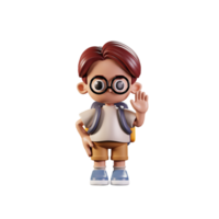 3d Character Student Hands Up Pose. 3d render isolated on transparent backdrop. png