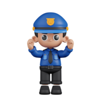 3d Character Policeman Excited Pose. 3d render isolated on transparent backdrop. png