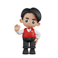 3d Character Waitress Giving Ok Sign Pose. 3d render isolated on transparent backdrop. png