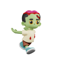 3d Character Zombie Start To Jump Pose. 3d render isolated on transparent backdrop. png