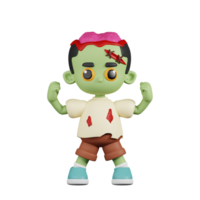 3d Character Zombie Looking Strong Pose. 3d render isolated on transparent backdrop. png