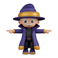 3d Character Wizard T Pose Pose. 3d render isolated on transparent backdrop. png