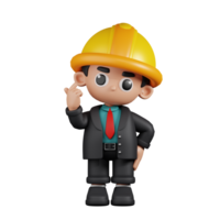 3d Character Engineer Giving Mini Love Pose. 3d render isolated on transparent backdrop. png