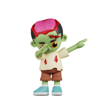 3d personagem zumbi mostrando dab pose. 3d render isolado em transparente pano de fundo. png