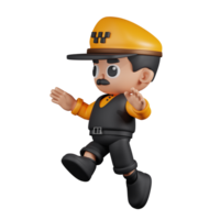 3d Character Taxi Driver Jumping Pose. 3d render isolated on transparent backdrop. png