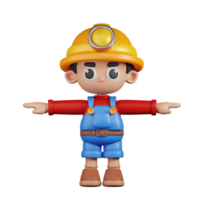 3d personnage mineur t pose pose. 3d rendre isolé sur transparent toile de fond. png