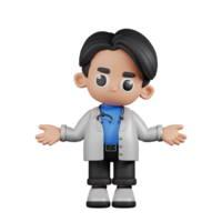 3d Character Doctor Doing The No Idea Pose. 3d render isolated on transparent backdrop. png