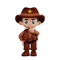 3d Character Sheriff Curious Pose. 3d render isolated on transparent backdrop. png