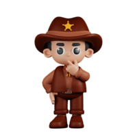 3d personagem xerife curioso pose. 3d render isolado em transparente pano de fundo. png