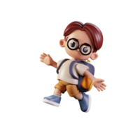 3d Character Student Happy Jumping Pose. 3d render isolated on transparent  backdrop. png