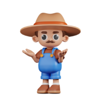 3d Character Farmer Confused Pose. 3d render isolated on transparent backdrop. png