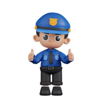 3d Character Policeman Giving A Thumb Up Pose. 3d render isolated on transparent backdrop. png