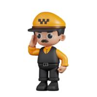 3d Character Taxi Driver Giving Salute Pose. 3d render isolated on transparent backdrop. png