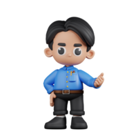 3d Character Teacher Pointing Next Pose. 3d render isolated on transparent backdrop. png