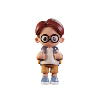 3d Character Student Stand While Holding Bag Pose. 3d render isolated on transparent backdrop. png