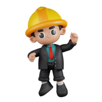 3d Character Engineer Congrats Pose. 3d render isolated on transparent backdrop. png