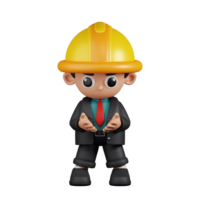 3d Character Engineer Holding Something Pose. 3d render isolated on transparent backdrop. png