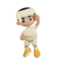 3d Character Mummy Congrats Pose. 3d render isolated on transparent backdrop. png