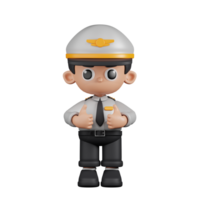 3d personagem piloto mostrando polegares acima pose. 3d render isolado em transparente pano de fundo. png