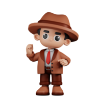 3d Character Detective Congratulation Pose. 3d render isolated on transparent backdrop. png