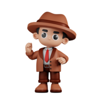 3d personagem detetive parabéns pose. 3d render isolado em transparente pano de fundo. png