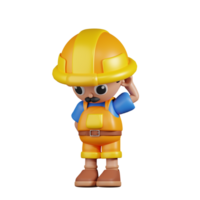 3d personagem construtor preocupação pose. 3d render isolado em transparente pano de fundo. png