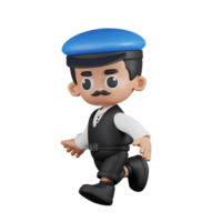 3d Character Driver Running Pose. 3d render isolated on transparent backdrop. png