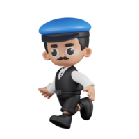 3d personnage chauffeur fonctionnement pose. 3d rendre isolé sur transparent toile de fond. png