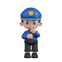 3d Character Policeman Curious Poses. 3d render isolated on transparent backdrop. png